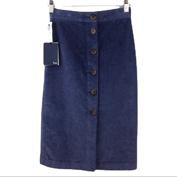NEW Wilfred Layne Blue Corduroy Button Front Pencil Skirt XXS - Picture 3 of 6